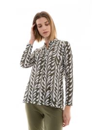 Γυναικεία Πυτζάμα Pink Label - Εμπριμέ μπλούζα - Λαδί παντελόνι