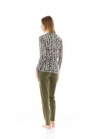 Γυναικεία Πυτζάμα Pink Label - Εμπριμέ μπλούζα - Λαδί παντελόνι