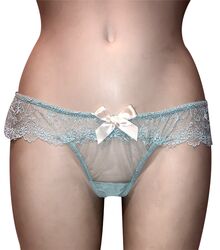 String slip Lida - Γαλάζια δαντέλα & διαφάνεια - Σατέν φιόγκο