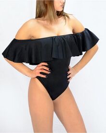 Γυναικείο μαγιό ολόσωμο Rock Club - Strapless Μαύρο - Βολάν