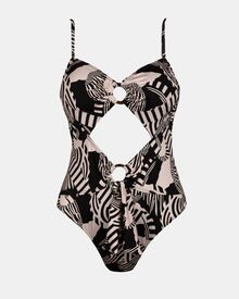 Γυναικείο μαγιό ολόσωμο Strapless Rock Club - Άνοιγμα μπροστά - Macacao print - Regular Fit - Lycra