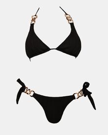 Γυναικείο Σετ μαγιό Rock Club - Μαύρο - Bikini δετό με αλυσίδες - Regular Fit - Lycra