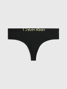 Γυναικείο String  Calvin Klein - Μαύρο Thong - Sunny Lime logo