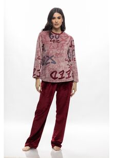 Γυναικεία πυτζάμα Galaxy - Fleece - Σάπιο μήλο Print - Regular Fit - Polyester