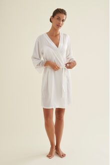Γυναικεία νυφική ρόμπα Promise - Λευκή - Σατέν - Regular Fit - Polyester