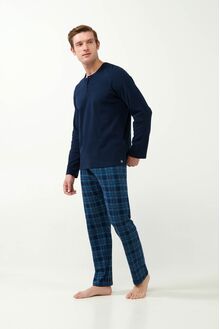 Ανδρική πυτζάμα Vamp - Μπλε - Καρό print - Cotton - Regular Fit