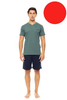 Ανδρική Καλοκαιρινή Πυτζάμα Ulisse - Κόκκινη V-NECK - Κοντό μανίκι - Cotton