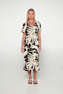 Γυναικείο Beachwear Vamp - Τροπικό print - Maxi φόρεμα - Κοντομάνικο