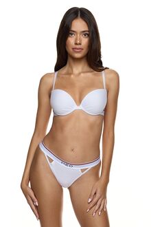 Γυναικείο String MED GIO - Λευκό - Ασπρόμαυρο λάστιχο - Logo - Regular Fit - Polyester