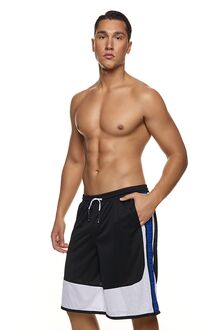 MED Ανδρικό Σορτς MARC - Μαύρο αθλητικό - Μπλε ρίγα - Regular Fit - Polyester