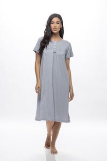 Γυναικείο νυχτικό Galaxy - Γκρι πουά - Midi - Regular Fit - Cotton