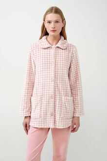 Γυναικεία Ρόμπα κοντή Vamp - Fleece - Πτι καρό - Ροζ - Regular Fit - Polyester