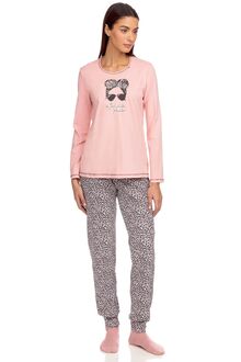 Γυναικεία Πυτζάμα Vamp - Ροζ - Παντελόνι animal print - Cotton