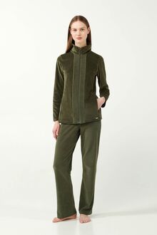 Γυναικεία φόρμα Vamp - Homewear Set - Λαδί Βελούδο - Regular Fit - Cotton