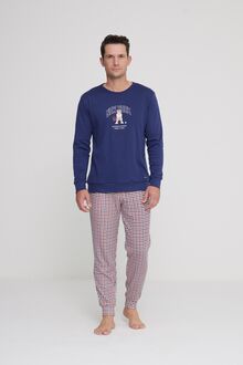 Ανδρική πυτζάμα Noidinotte - Μπλε print - Καρό παντελόνι - Regular Fit - Cotton