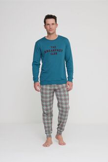 Ανδρική πυτζάμα Noidinotte - Πετρόλ - Καρό παντελόνι - Regular Fit - Cotton