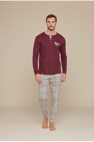 Ανδρική πυτζάμα Noidinotte - Βουργουνδί - Καρό παντελόνι