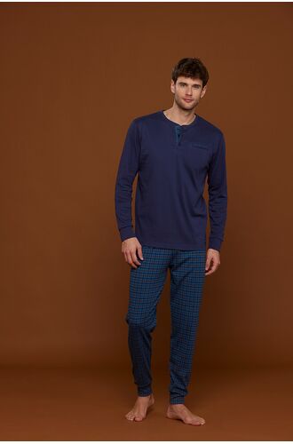Ανδρική πυτζάμα Noidinotte - Navy - Καρό παντελόνι