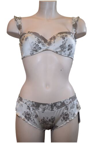 Σετ Σουτιέν Lisca & Boxer - Σατέν Γκρι - Floral - C cup