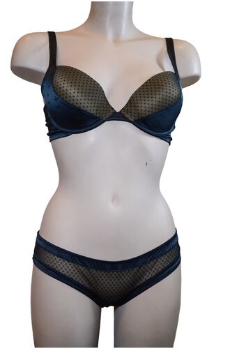 Σετ Σουτιέν Venus Victoria & String - Σατέν Μπλε - Σχέδιο - B cup