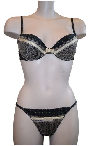 Σετ Σουτιέν Free Voogue & String - Μαύρο - Σχέδιο - B cup