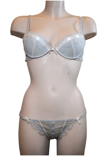 Σετ Σουτιέν Free Voogue & String - Γκρι Πάγου - Δαντέλα - B cup