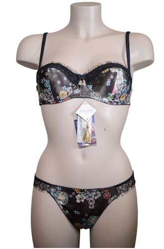 Σετ Σουτιέν Prelude Balconette & Brazil - Σατέν μαύρο φλοράλ - Δαντέλα - C cup