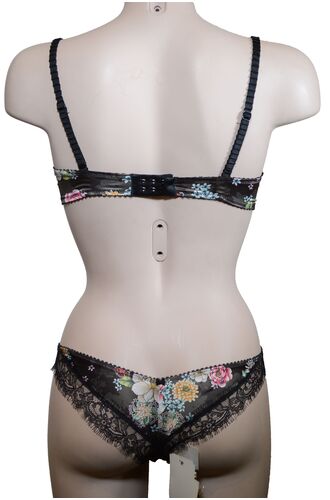 Σετ Σουτιέν Prelude Balconette & Brazil - Σατέν μαύρο φλοράλ - Δαντέλα - C cup