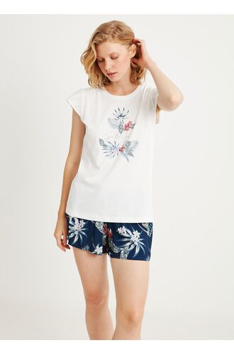 Γυναικεία καλοκαιρινή πυτζάμα Catherine's - Λευκή - Navy floral