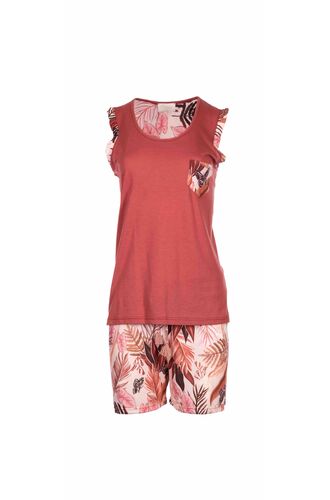 Γυναικεία πυτζάμα Pink Label - Εμπριμέ σορτσάκι - Αμάνικη μπλούζα