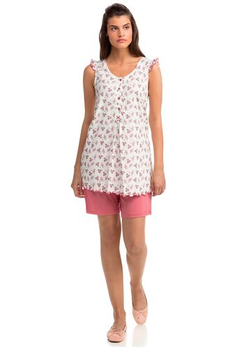 Γυναικεία πυτζάμα  Vamp - Floral αμάνικη - Ροζ σορτσάκι