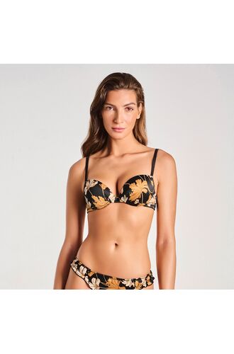 Σουτιέν Lida Extra Push Up - Μαύρο σατέν - Φλοράλ - Cup B