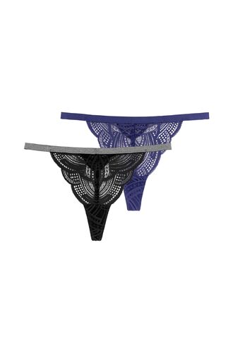 Dorina Γυναικείο String STELLA - 1+1 ΔΩΡΟ - Μπλε & Μαύρο - 2 Pack