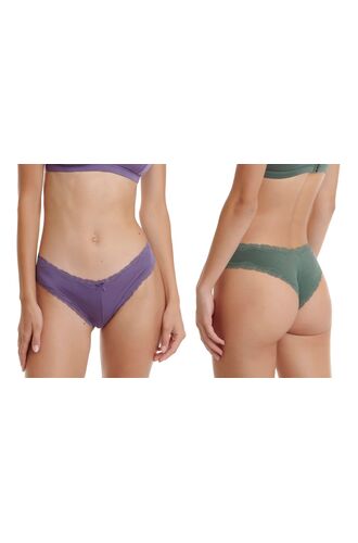 Γυναικείο brazil slip Walk - Brief από ίνες bamboo - Δαντέλα - 2 pack