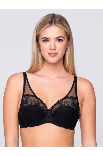 Σουτιέν Balconette Luna Pearl - Μαύρο - see-thrοugh λεπτομέρεια - Μεγάλο στήθος - Cup D