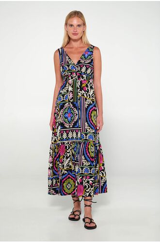 Γυναικείο Beachwear Vamp - Μαύρο εμπριμέ - Maxi Καλοκαιρινό φόρεμα