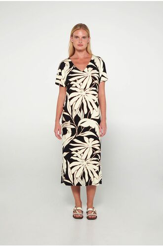 Γυναικείο Beachwear Vamp - Τροπικό print - Maxi φόρεμα - Κοντομάνικο