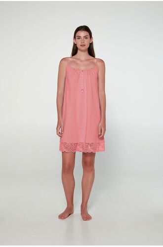 Γυναικείο Νυχτικό Vamp  - Λεπτή τιράντα - Pink Glow - Με κουμπιά