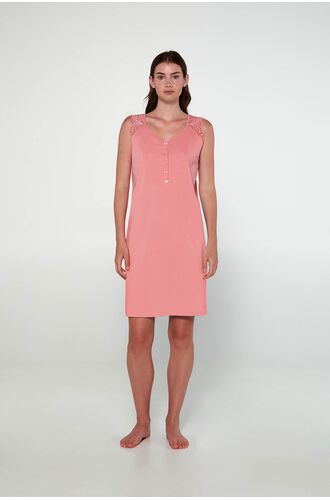 Γυναικείο νυχτικό Vamp - Midi - Pink Glow με τιράντα - Μεγάλα μεγέθη