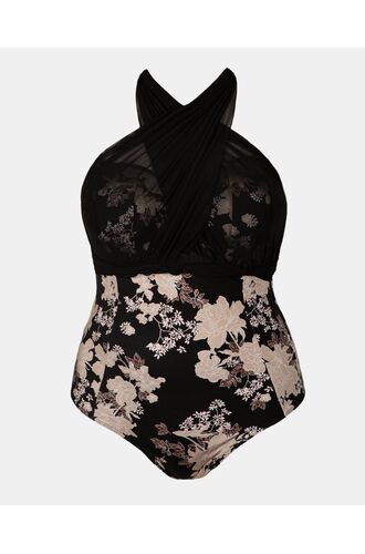 Γυναικείο Plus Size μαγιό ολόσωμο Rock Club - Peony print - Πολυμορφικό - Cup E F