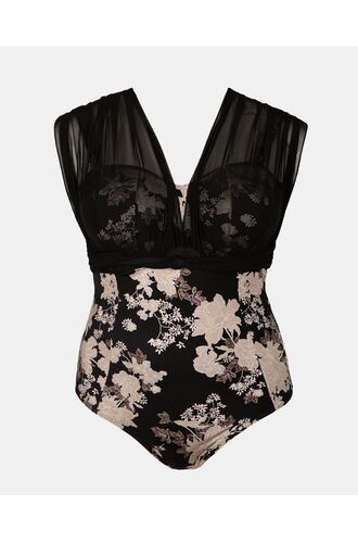 Γυναικείο Plus Size μαγιό ολόσωμο Rock Club - Peony print - Πολυμορφικό - Cup E F