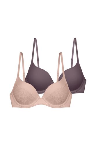Σουτιέν Push Up Dorina AMORA - Μπεζ δαντέλα & Μωβ - 1+1 ΔΩΡΟ - Cup B C