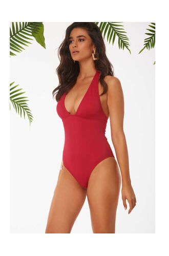 Γυναικείο μαγιό ολόσωμο Rock Club - Κόκκινο - V Neck