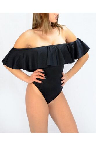 Γυναικείο μαγιό ολόσωμο Rock Club - Strapless Μαύρο - Βολάν