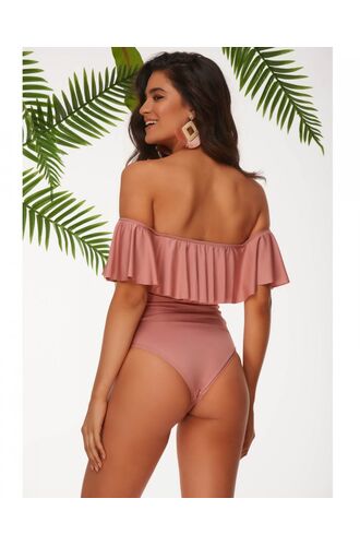 Γυναικείο μαγιό ολόσωμο Rock Club - Strapless Nude - Βολάν