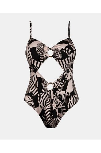 Γυναικείο μαγιό ολόσωμο Strapless Rock Club - Άνοιγμα μπροστά - Macacao print - Regular Fit - Lycra