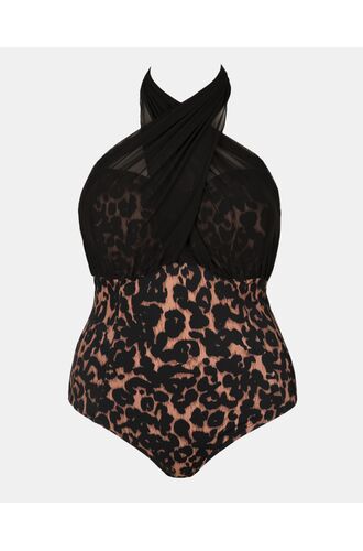 Γυναικείο Γυναικείο Plus Size μαγιό ολόσωμο Rock Club - Animal print - Πολυμορφικό - Cup E F -Lycra