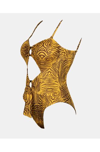Γυναικείο μαγιό ολόσωμο Strapless Rock Club - Άνοιγμα μπροστά - Siba print - Regular Fit - Lycra