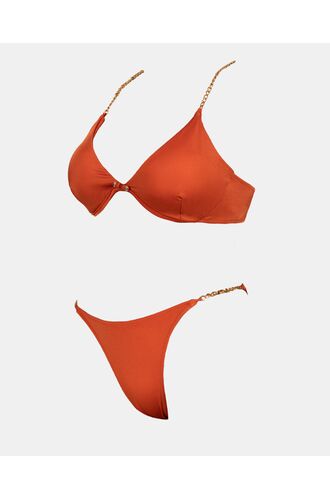 Γυναικείο Σετ μαγιό Rock Club - Terracotta - Bikini με αλυσίδες - Regular Fit - Lycra