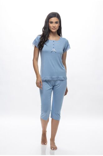 Γυναικεία πυτζάμα Galaxy - Καλοκαιρινή - Γαλάζια - Κάπρι - Regular Fit - Viscose